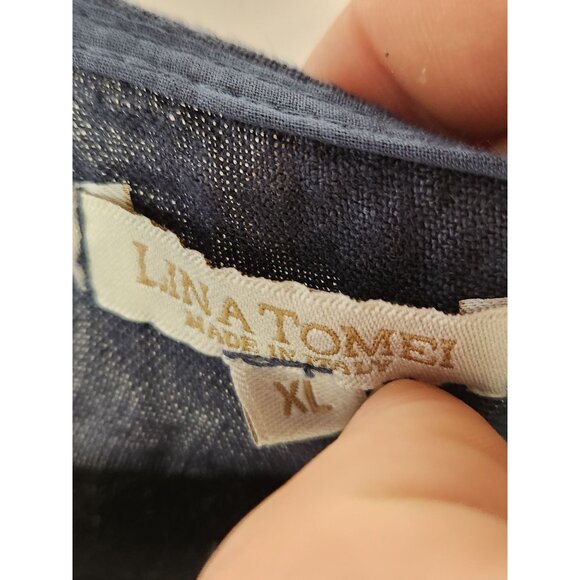 Lina Tomei Womens 100% Linen Dress Beaded Pockets Minimalist Resort Old Money XL - Picture 3 of 5